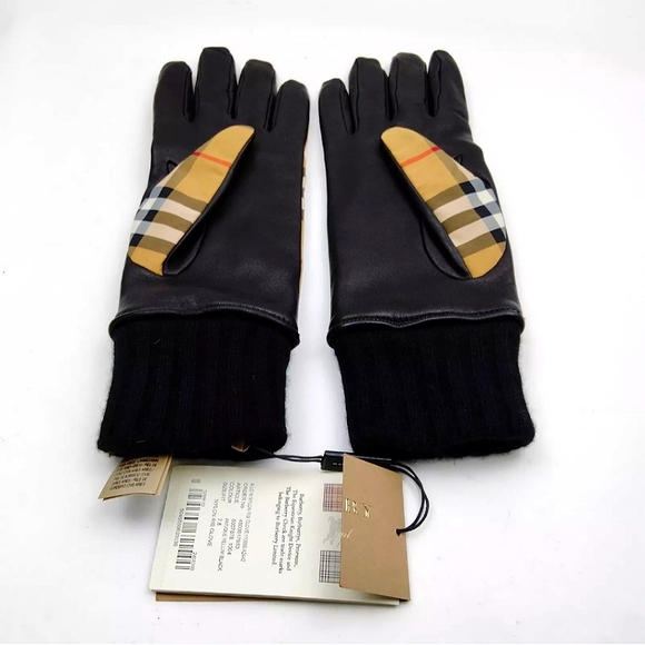 NWT BURBERRY NIVA CHECK LAMB LEATHER GLOVES - Picture 4 of 8